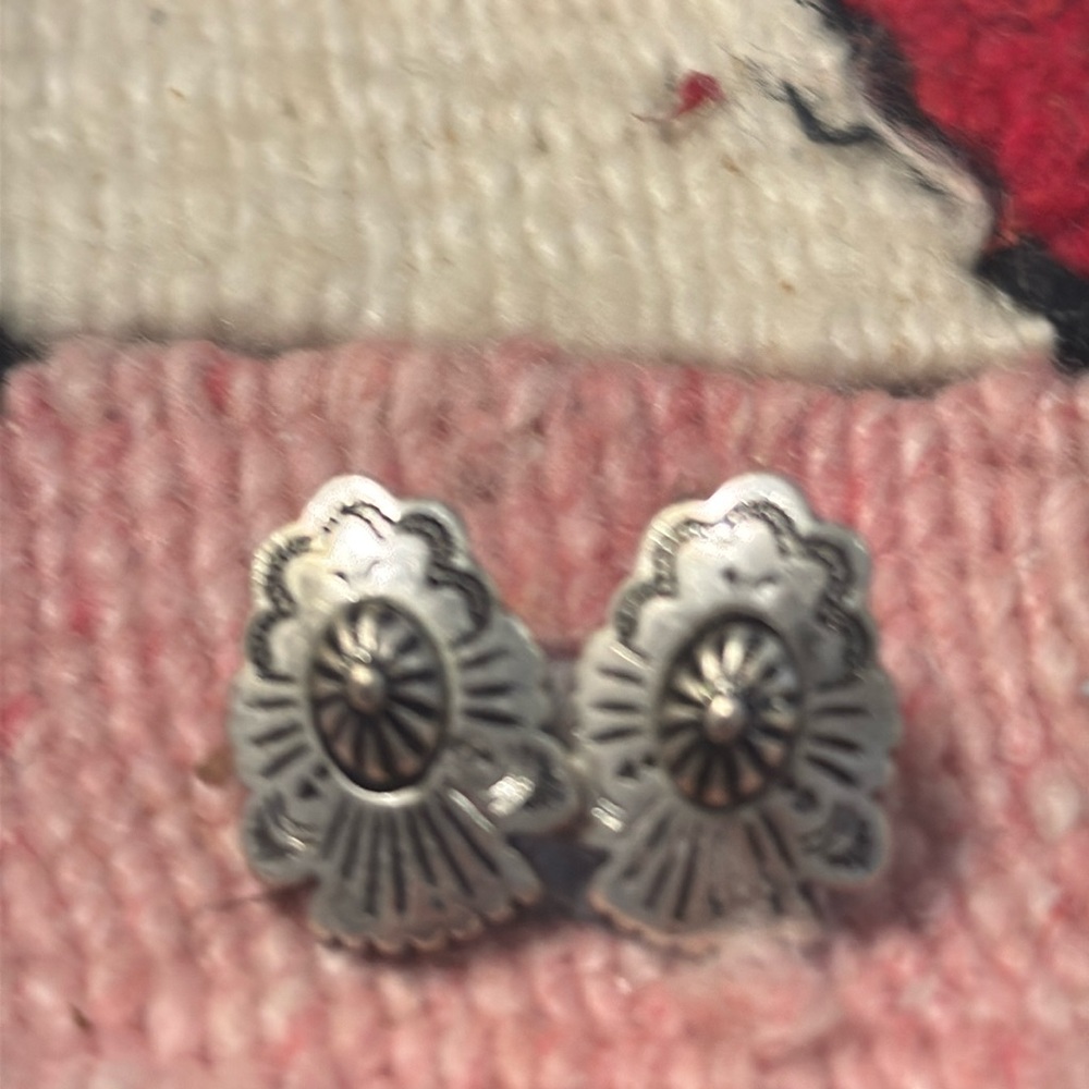 Silver concho Native American style earrings